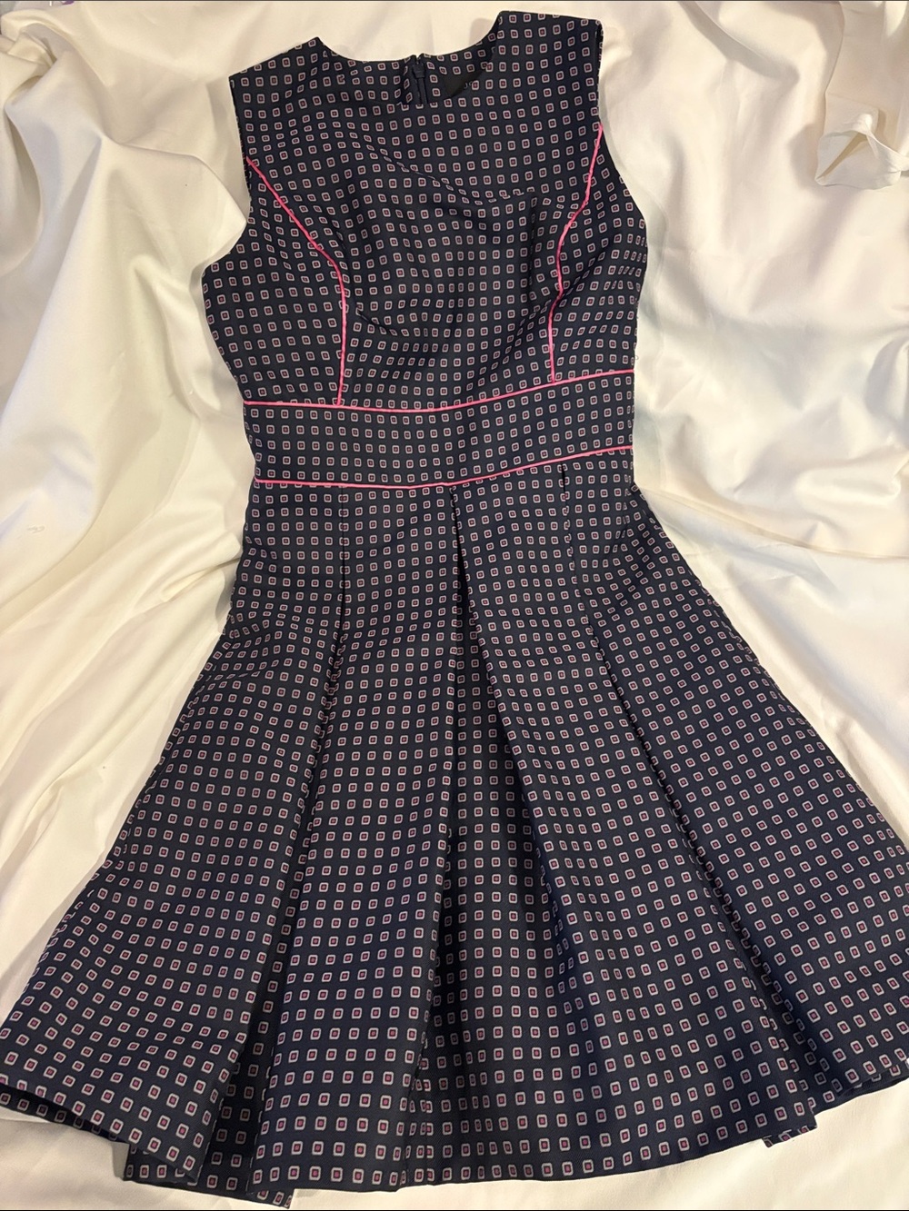 J.Crew Navy Fit-and-Flare Dress with Pink Accents